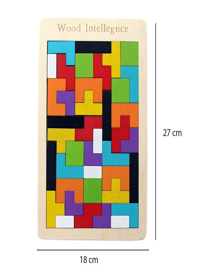 SCHUBERT Wooden Russian Blocks Tetris for Kids, Wood Intelligence Puzzle, Brain Teasers Games, Tangram Jigsaw Intelligence Puzzle Educational Gift for Kids,Building Blocks 40pcs, Ages 3-8 Years. - Image 3